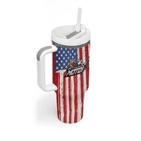 Personalized Motocross Rider Tumbler With Handle with American Flag and Thin Blue Line Pattern - Wonder Print Shop