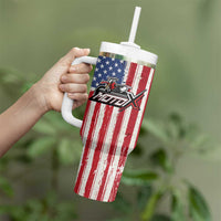 Personalized Motocross Rider Tumbler With Handle with American Flag and Thin Blue Line Pattern - Wonder Print Shop