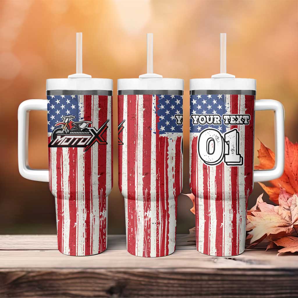 Personalized Motocross Rider Tumbler With Handle with American Flag and Thin Blue Line Pattern - Wonder Print Shop
