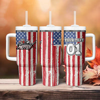 Personalized Motocross Rider Tumbler With Handle with American Flag and Thin Blue Line Pattern - Wonder Print Shop