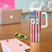 Personalized Motocross Rider Tumbler With Handle with American Flag and Thin Blue Line Pattern - Wonder Print Shop