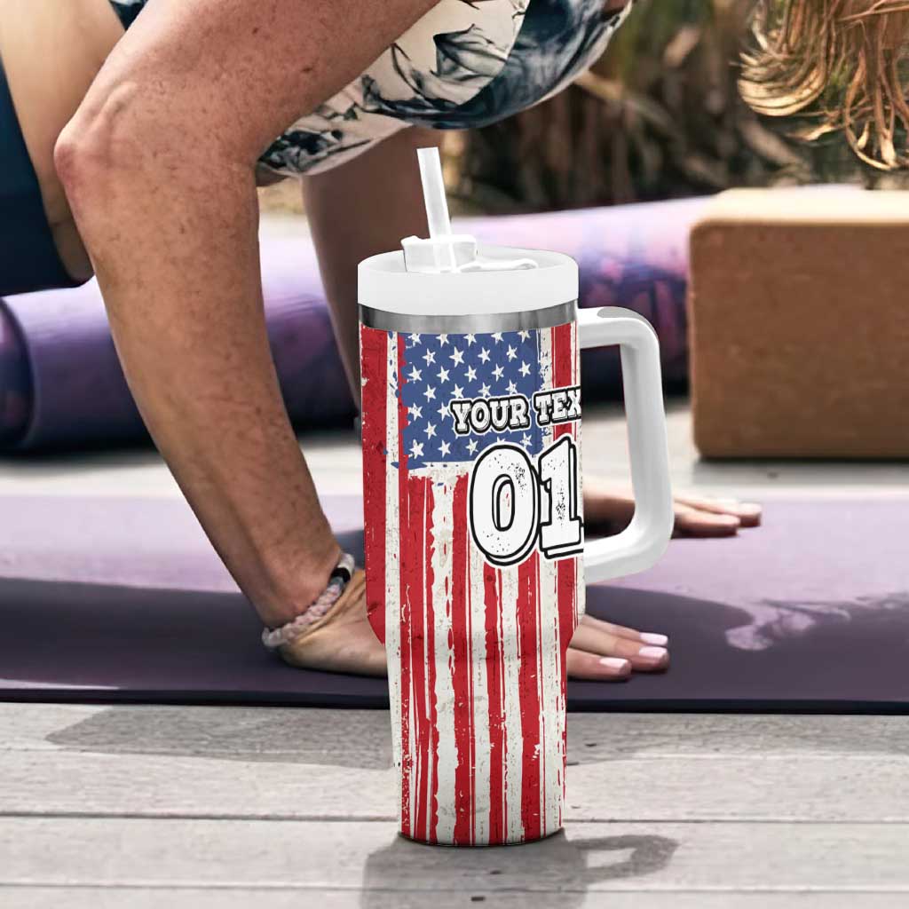 Personalized Motocross Rider Tumbler With Handle with American Flag and Thin Blue Line Pattern - Wonder Print Shop