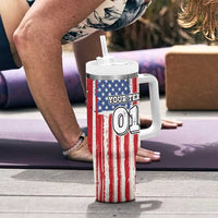 Personalized Motocross Rider Tumbler With Handle with American Flag and Thin Blue Line Pattern - Wonder Print Shop
