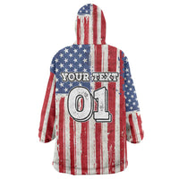 Personalized Motocross Rider Wearable Blanket Hoodie with American Flag and Thin Blue Line Pattern - Wonder Print Shop