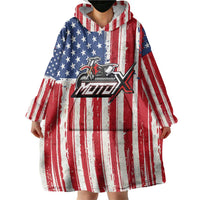 Personalized Motocross Rider Wearable Blanket Hoodie with American Flag and Thin Blue Line Pattern - Wonder Print Shop