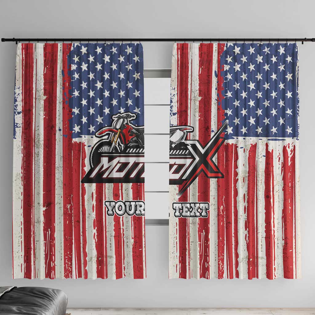 Personalized Motocross Rider Window Curtain with American Flag and Thin Blue Line Pattern - Wonder Print Shop