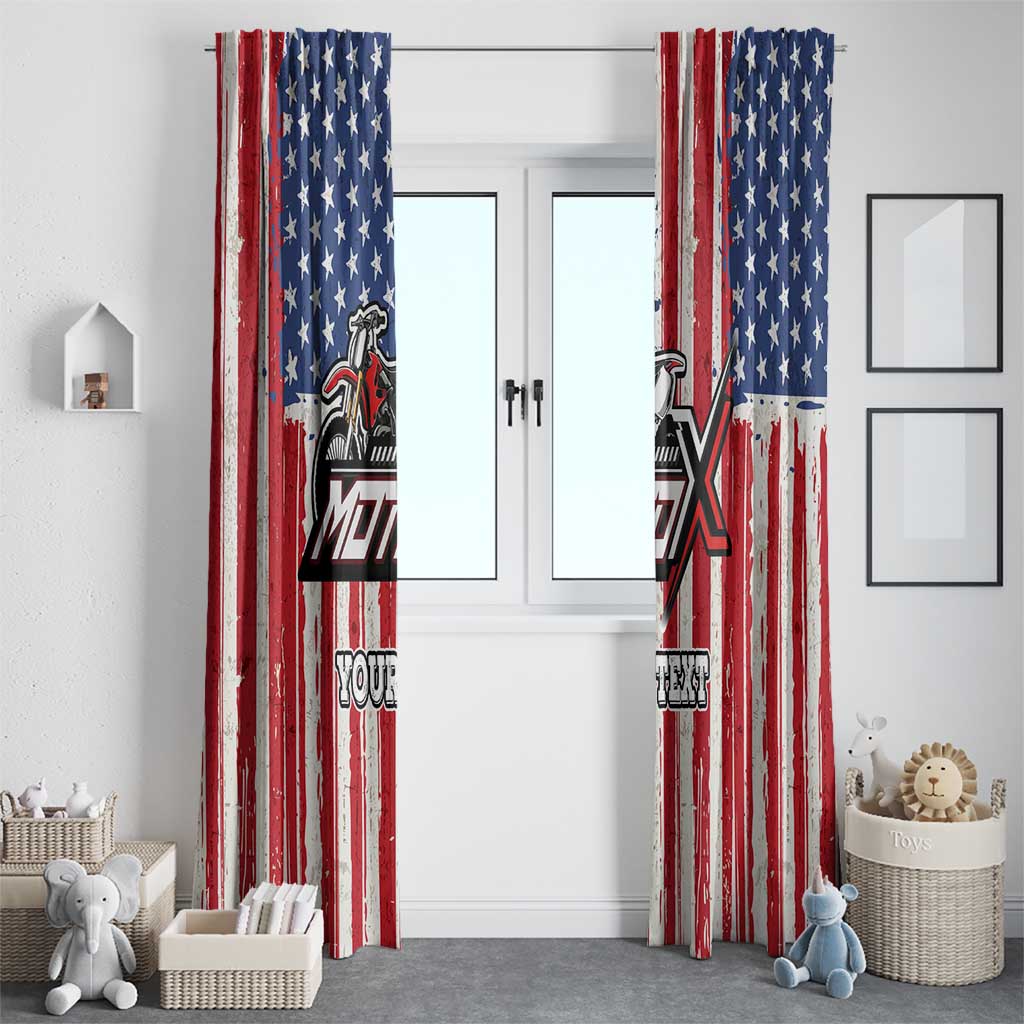 Personalized Motocross Rider Window Curtain with American Flag and Thin Blue Line Pattern - Wonder Print Shop
