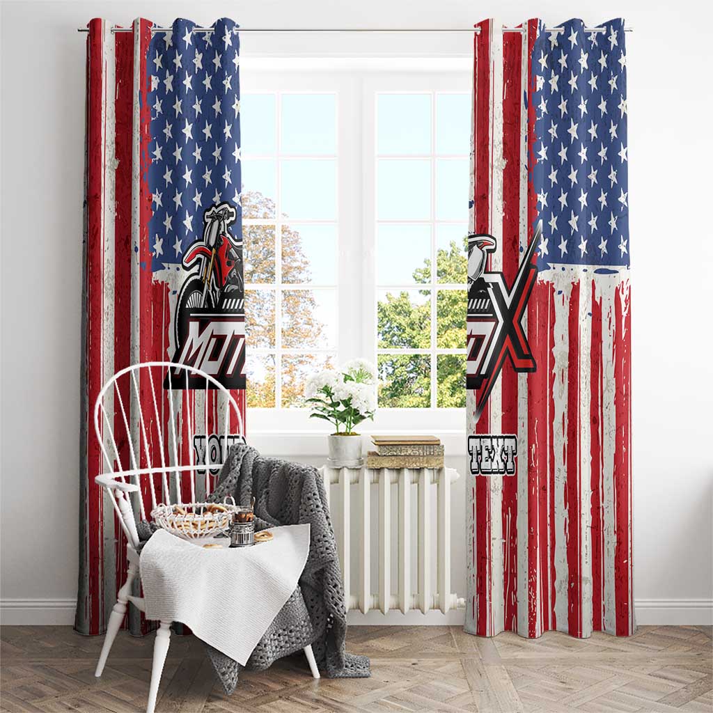 Personalized Motocross Rider Window Curtain with American Flag and Thin Blue Line Pattern - Wonder Print Shop