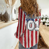 Personalized Motocross Rider Women Casual Shirt with American Flag and Thin Blue Line Pattern - Wonder Print Shop