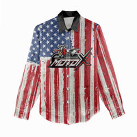 Personalized Motocross Rider Women Casual Shirt with American Flag and Thin Blue Line Pattern - Wonder Print Shop