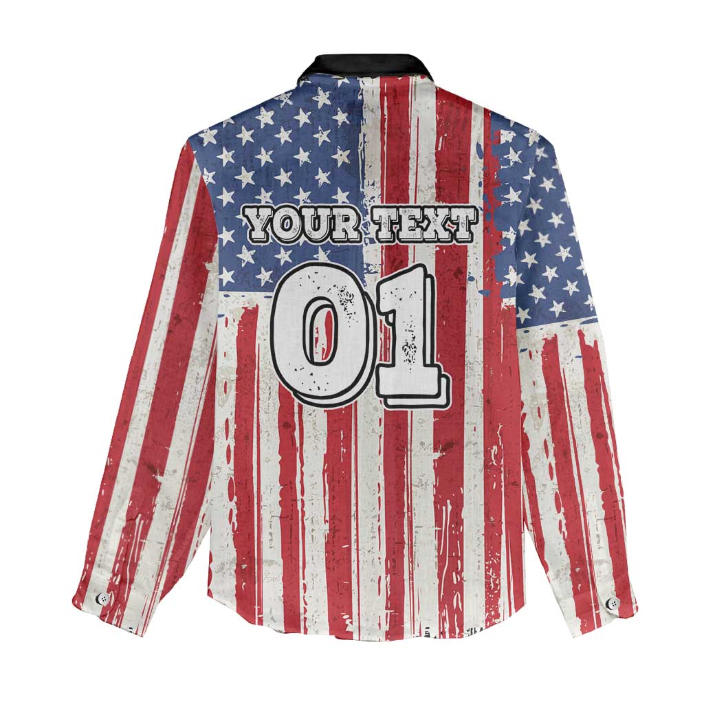 Personalized Motocross Rider Women Casual Shirt with American Flag and Thin Blue Line Pattern - Wonder Print Shop