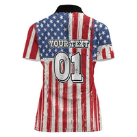 Personalized Motocross Rider Women Polo Shirt with American Flag and Thin Blue Line Pattern - Wonder Print Shop