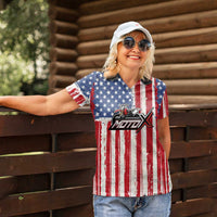 Personalized Motocross Rider Women Polo Shirt with American Flag and Thin Blue Line Pattern - Wonder Print Shop