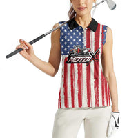 Personalized Motocross Rider Women Sleeveless Polo Shirt with American Flag and Thin Blue Line Pattern - Wonder Print Shop
