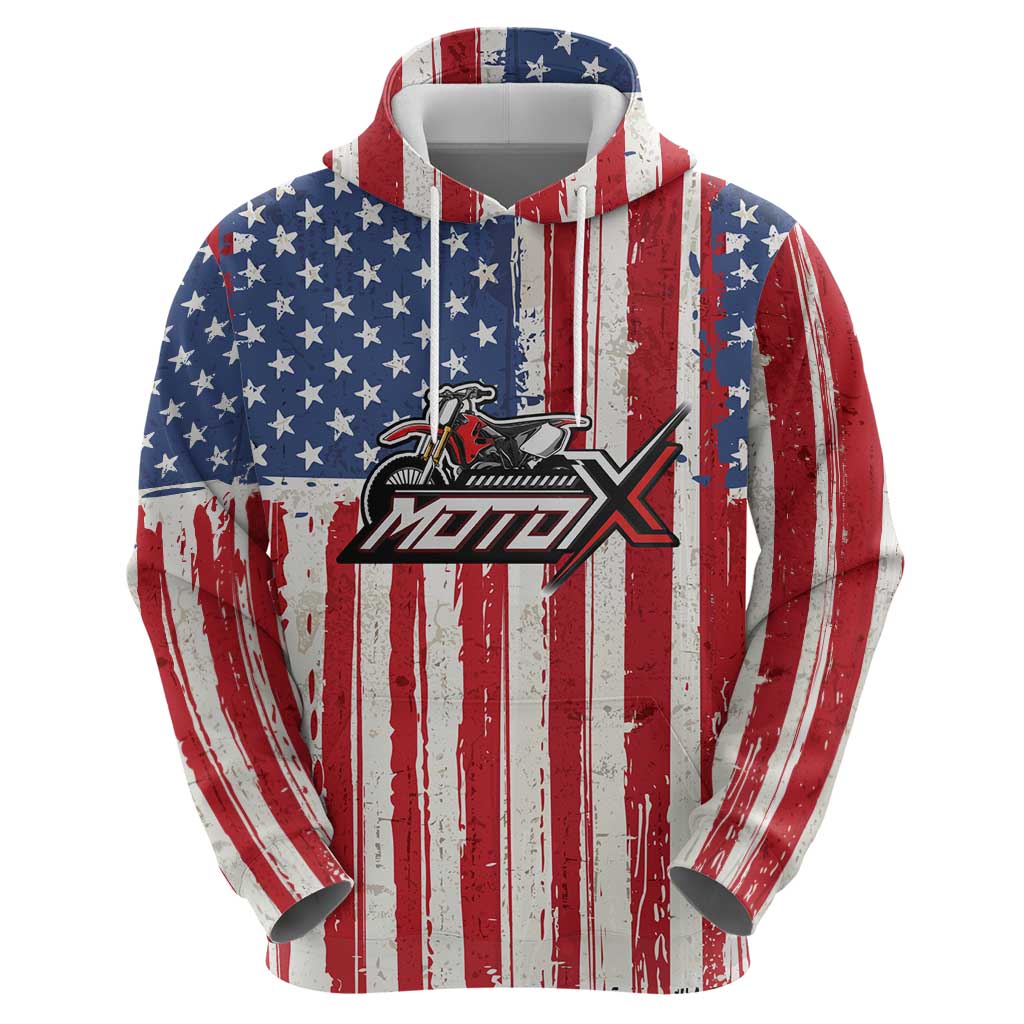 Personalized Motocross Rider Zip Hoodie with American Flag and Thin Blue Line Pattern - Wonder Print Shop