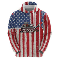 Personalized Motocross Rider Zip Hoodie with American Flag and Thin Blue Line Pattern - Wonder Print Shop