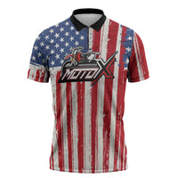 Personalized Motocross Rider Zipper Polo Shirt with American Flag and Thin Blue Line Pattern - Wonder Print Shop