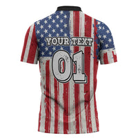 Personalized Motocross Rider Zipper Polo Shirt with American Flag and Thin Blue Line Pattern - Wonder Print Shop