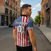 Personalized Motocross Rider Zipper Polo Shirt with American Flag and Thin Blue Line Pattern - Wonder Print Shop