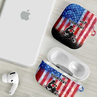Personalized Motocross Rider AirPods Case with Distressed American Flag in Red White Blue Grunge Style - Wonder Print Shop