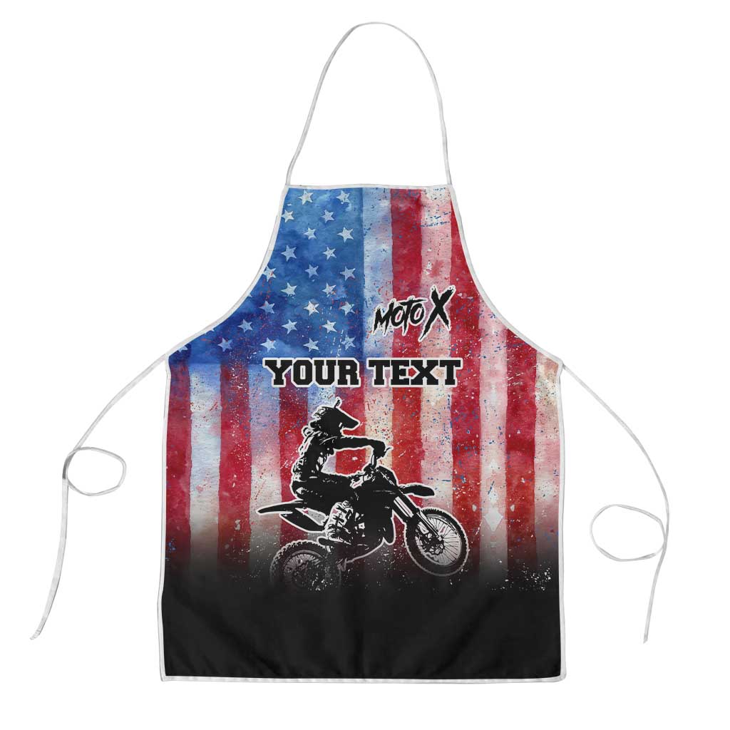 Personalized Motocross Rider Apron with Distressed American Flag in Red White Blue Grunge Style - Wonder Print Shop