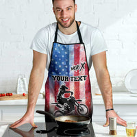 Personalized Motocross Rider Apron with Distressed American Flag in Red White Blue Grunge Style - Wonder Print Shop