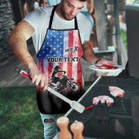 Personalized Motocross Rider Apron with Distressed American Flag in Red White Blue Grunge Style - Wonder Print Shop