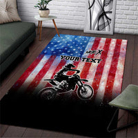 Personalized Motocross Rider Area Rug with Distressed American Flag in Red White Blue Grunge Style - Wonder Print Shop