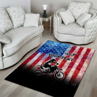 Personalized Motocross Rider Area Rug with Distressed American Flag in Red White Blue Grunge Style - Wonder Print Shop