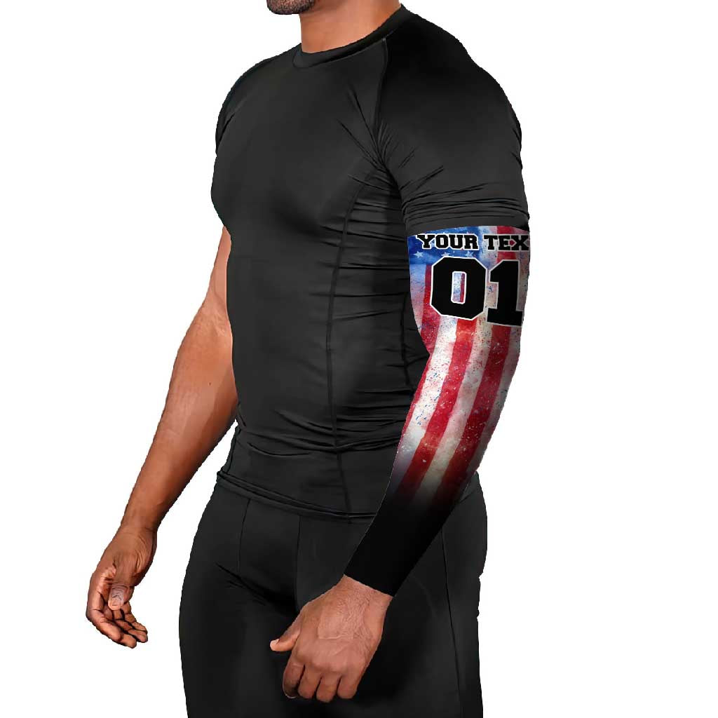 Personalized Motocross Rider Arm Sleeves with Distressed American Flag in Red White Blue Grunge Style - Wonder Print Shop