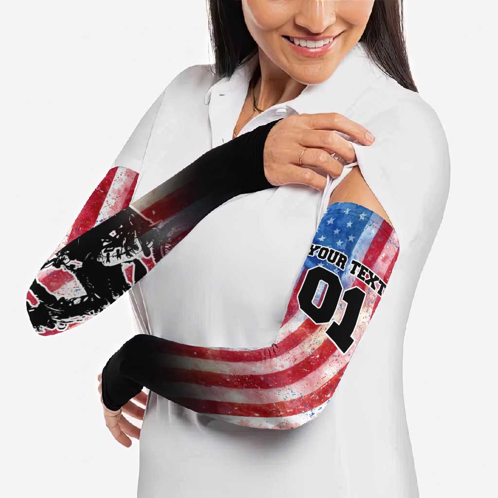 Personalized Motocross Rider Arm Sleeves with Distressed American Flag in Red White Blue Grunge Style - Wonder Print Shop