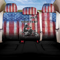 Personalized Motocross Rider Back Car Seat Cover with Distressed American Flag in Red White Blue Grunge Style - Wonder Print Shop