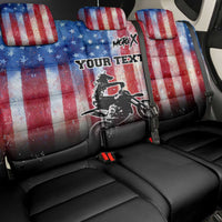 Personalized Motocross Rider Back Car Seat Cover with Distressed American Flag in Red White Blue Grunge Style - Wonder Print Shop