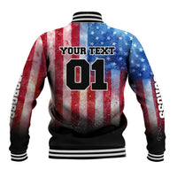 Personalized Motocross Rider Baseball Jacket with Distressed American Flag in Red White Blue Grunge Style - Wonder Print Shop