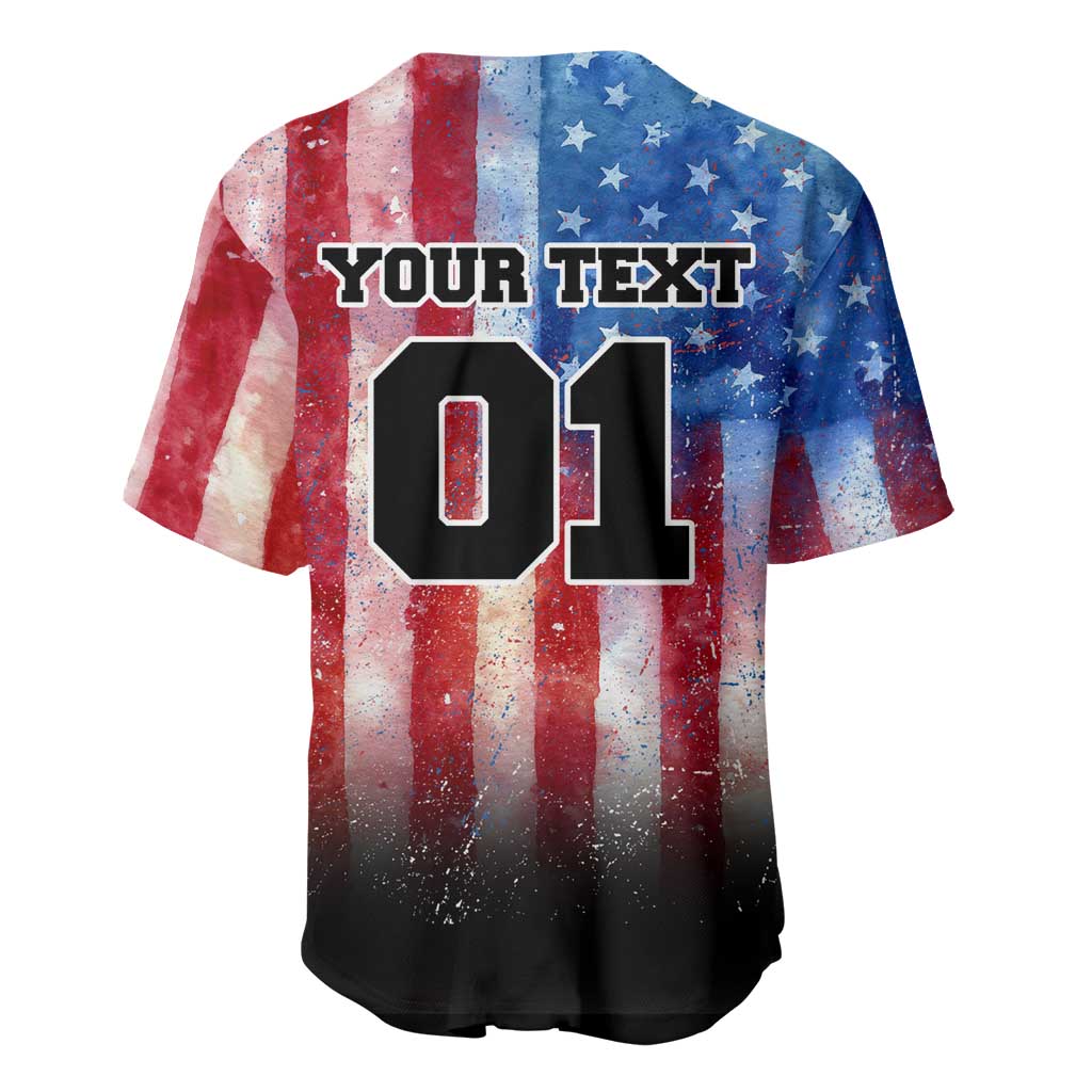 Personalized Motocross Rider Baseball Jersey with Distressed American Flag in Red White Blue Grunge Style - Wonder Print Shop