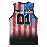 Personalized Motocross Rider Basketball Jersey with Distressed American Flag in Red White Blue Grunge Style - Wonder Print Shop