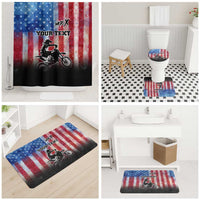 Personalized Motocross Rider Bathroom Set with Distressed American Flag in Red White Blue Grunge Style - Wonder Print Shop