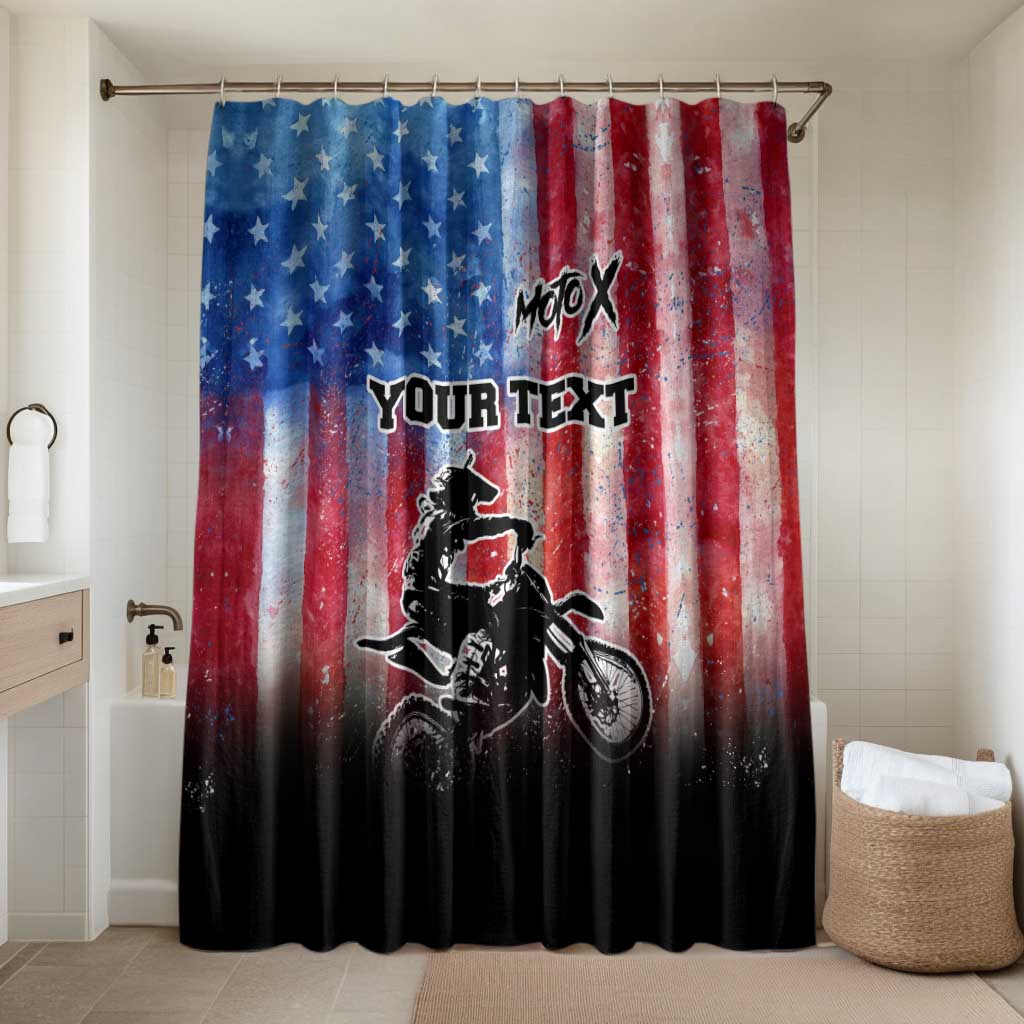 Personalized Motocross Rider Bathroom Set with Distressed American Flag in Red White Blue Grunge Style - Wonder Print Shop