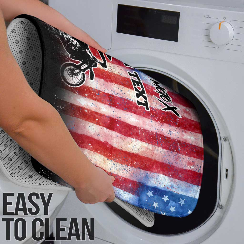 Personalized Motocross Rider Bathroom Set with Distressed American Flag in Red White Blue Grunge Style - Wonder Print Shop