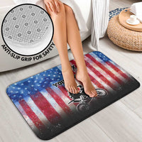 Personalized Motocross Rider Bathroom Set with Distressed American Flag in Red White Blue Grunge Style - Wonder Print Shop