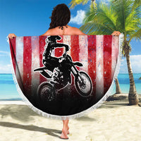 Personalized Motocross Rider Beach Blanket with Distressed American Flag in Red White Blue Grunge Style - Wonder Print Shop