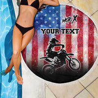 Personalized Motocross Rider Beach Blanket with Distressed American Flag in Red White Blue Grunge Style - Wonder Print Shop