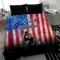 Personalized Motocross Rider Bedding Set with Distressed American Flag in Red White Blue Grunge Style - Wonder Print Shop
