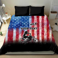 Personalized Motocross Rider Bedding Set with Distressed American Flag in Red White Blue Grunge Style - Wonder Print Shop