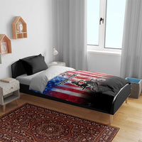 Personalized Motocross Rider Bedding Set with Distressed American Flag in Red White Blue Grunge Style - Wonder Print Shop