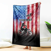 Personalized Motocross Rider Blanket with Distressed American Flag in Red White Blue Grunge Style - Wonder Print Shop