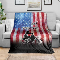 Personalized Motocross Rider Blanket with Distressed American Flag in Red White Blue Grunge Style - Wonder Print Shop