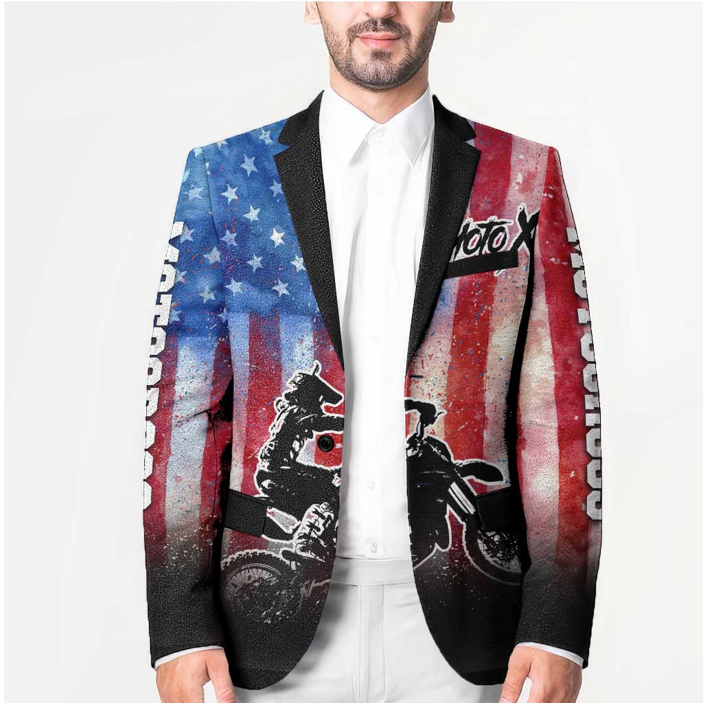 Personalized Motocross Rider Blazer with Distressed American Flag in Red White Blue Grunge Style - Wonder Print Shop