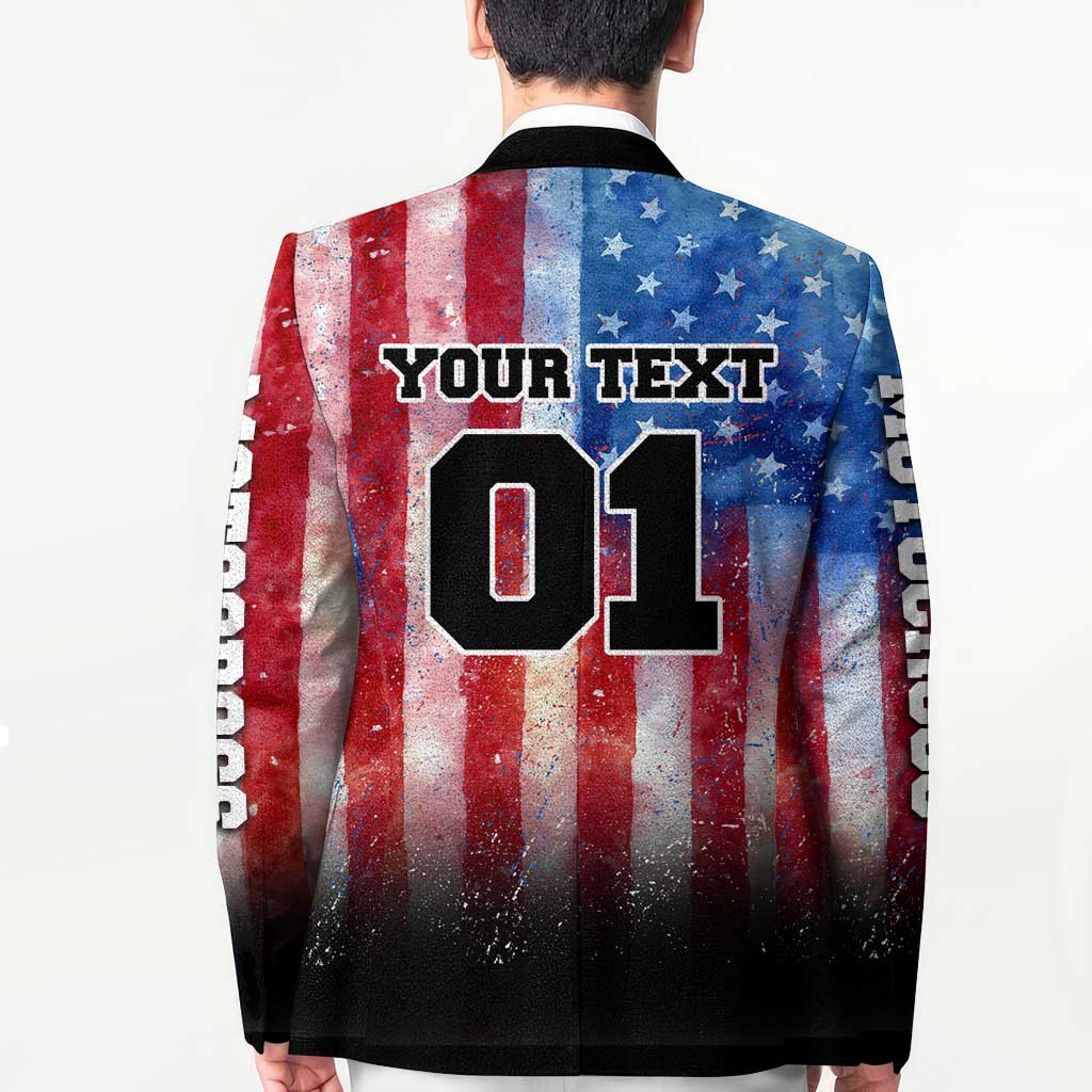 Personalized Motocross Rider Blazer with Distressed American Flag in Red White Blue Grunge Style - Wonder Print Shop