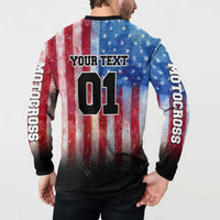 Personalized Motocross Rider Button Sweatshirt with Distressed American Flag in Red White Blue Grunge Style - Wonder Print Shop